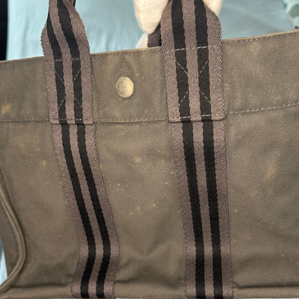 Hermès Authentic Herline PM Canvas Tote Bag - Grey - Picture 4 of 9